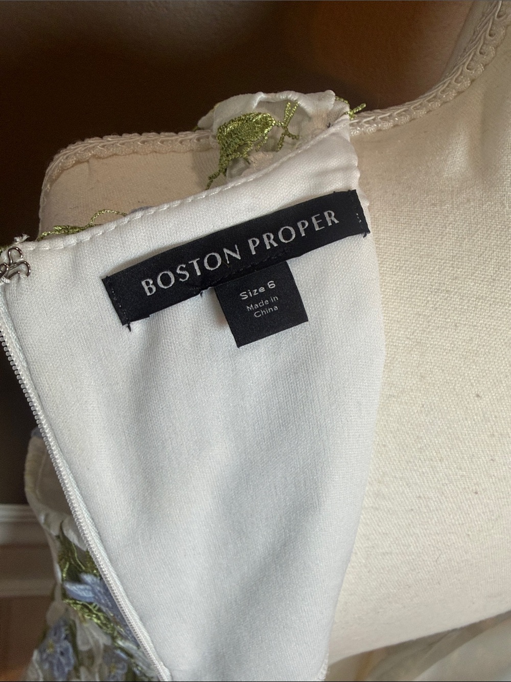 Boston Proper Floral Lace Overlay Dress White Blue Green Size 6 - Picture 8 of 10